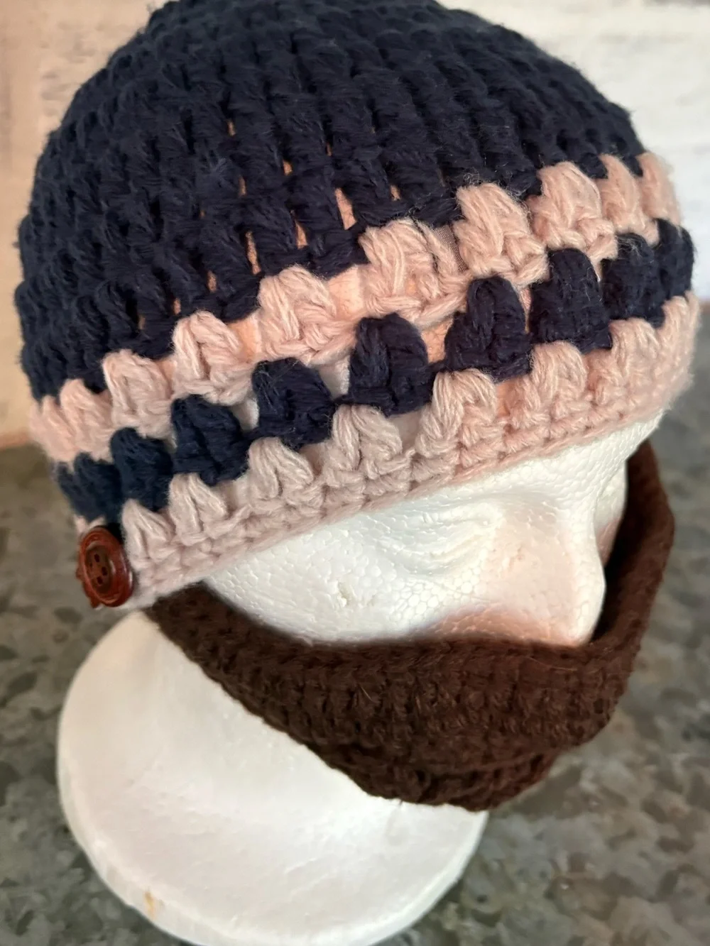 San Diego Hat Co Crochet Beanie with Brown Knit Face Cover